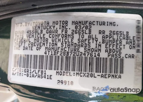 2002 Toyota Avalon Xl from USA, damaged, VIN 4T1BF28B72U247614